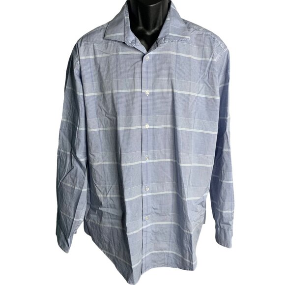 Calvin Klein Slim Fit Button Up Shirt XL Blue Checkered Long Sleeves Cotton - Picture 1 of 6